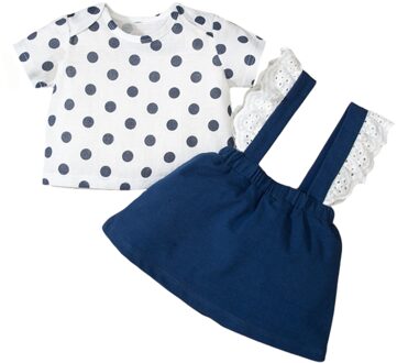 Mode Baby Meisje Rok Casual Twee Stukken Pak Verse Polka Dot Korte Mouw T-shirt En Kant Jarretel korte Rok 90