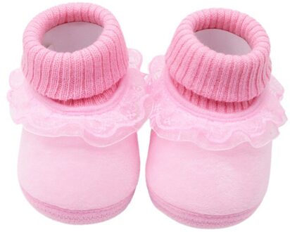 Mode Babyborn Baby Meisje Warme Wollen Garen Booties Met Bloem Peuter Meisjes Hoge Laarzen P / 13-18 months