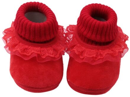 Mode Babyborn Baby Meisje Warme Wollen Garen Booties Met Bloem Peuter Meisjes Hoge Laarzen R / 7-12 Months