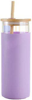 Mode Bamboe Cover Mok Glas Beschermhoes Stro Cover Glazen Fles Stro Water Cover Mok Keuken Gadget Water Fles paars