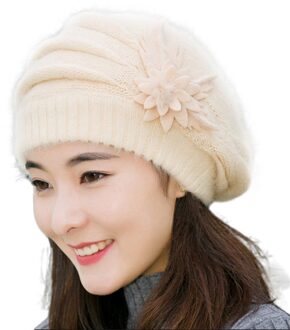 Mode Beanie Lente Herfst Winter Hoed Warme Bloem Knit Haak Leuke Casual Cap Voor Vrouwen Meisje Vrouwelijke # t1P Beige
