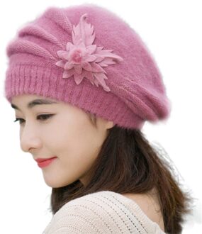 Mode Beanie Lente Herfst Winter Hoed Warme Bloem Knit Haak Leuke Casual Cap Voor Vrouwen Meisje Vrouwelijke # t1P paars
