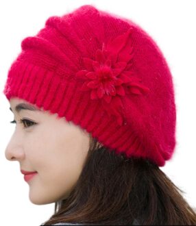 Mode Beanie Lente Herfst Winter Hoed Warme Bloem Knit Haak Leuke Casual Cap Voor Vrouwen Meisje Vrouwelijke # t1P rood