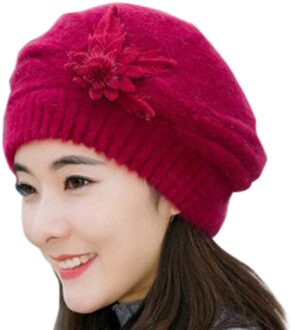 Mode Beanie Lente Herfst Winter Hoed Warme Bloem Knit Haak Leuke Casual Cap Voor Vrouwen Meisje Vrouwelijke # t1P wijn