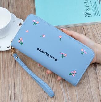 Mode Bloem Borduren Dames Portemonnee Koreaanse Stijl Lange Rits Portemonnee Toevallige Grote Capaciteit Clutch Mobiele Telefoon Tas lucht blauw