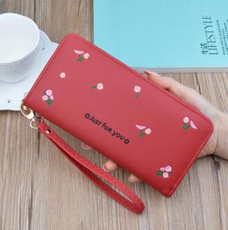 Mode Bloem Borduren Dames Portemonnee Koreaanse Stijl Lange Rits Portemonnee Toevallige Grote Capaciteit Clutch Mobiele Telefoon Tas rood