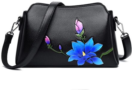 Mode Bloem Lederen Luxe Handtassen Vrouwen Tassen Handtassen Bloem Chinese Stijl Crossbody Tassen Voor Vrouwen blauw zilver bloem
