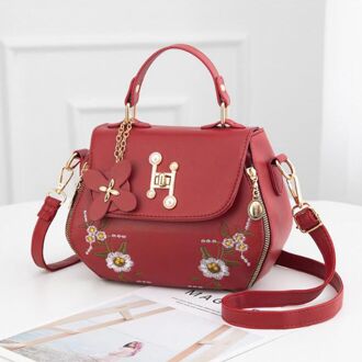 Mode Borduren Vrouwelijke Tassen Handtassen Kleine Tas Sweet Lady Schoudertas Pu Lederen Tas Rood
