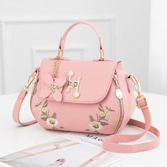 Mode Borduren Vrouwelijke Tassen Handtassen Kleine Tas Sweet Lady Schoudertas Pu Lederen Tas Roze