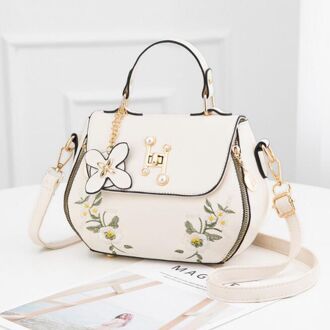 Mode Borduren Vrouwelijke Tassen Handtassen Kleine Tas Sweet Lady Schoudertas Pu Lederen Tas wit