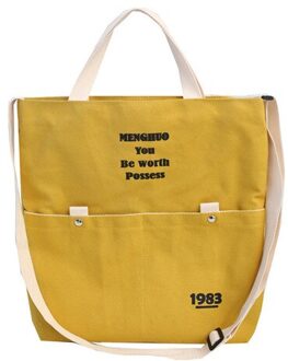 Mode Canvas Handtassen Letters Gedrukt Grote Capaciteit Crossbody Tas Vrouwen Student Casual Schoudertassen geel