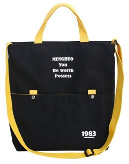Mode Canvas Handtassen Letters Gedrukt Grote Capaciteit Crossbody Tas Vrouwen Student Casual Schoudertassen zwart