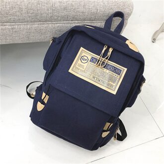 Mode Canvas Rugzak Vrouwen Schoudertas Schooltassen Voor Tiener Meisjes Jongens Casual Reizen Rugzak Zwart Mochila Sac A Dos diep blauw