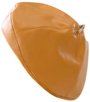 Mode Dame Herfst Winter Baretten Hoed Franse Kunstenaar Retro Stijl Warm PU Leer Vrouwelijke Beanie Hoed Effen Kleur Hoofddeksels Baretten geel