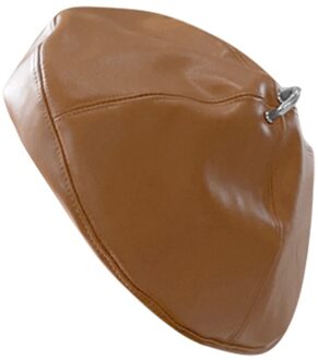 Mode Dame Herfst Winter Baretten Hoed Franse Kunstenaar Retro Stijl Warm PU Leer Vrouwelijke Beanie Hoed Effen Kleur Hoofddeksels Baretten koffie