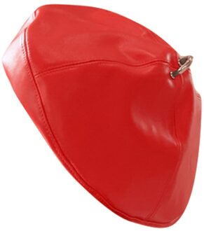 Mode Dame Herfst Winter Baretten Hoed Franse Kunstenaar Retro Stijl Warm PU Leer Vrouwelijke Beanie Hoed Effen Kleur Hoofddeksels Baretten rood