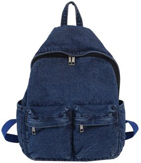 Mode Dames Denim Schoudertas Vrouwelijke Vintage Schouder Rugzakken Denim Retro Poort Wind Harajuku Student Reistas Mochila diep blauw