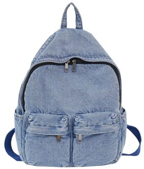Mode Dames Denim Schoudertas Vrouwelijke Vintage Schouder Rugzakken Denim Retro Poort Wind Harajuku Student Reistas Mochila licht blauw