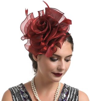 Mode Dames Tovenaar Feather Bloem Haar Clip Haarspeld Bruiloft Kerk Cocktail Party Hoofddeksels Accessoires Xmas Bourgondië
