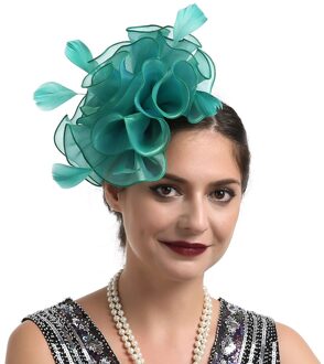 Mode Dames Tovenaar Feather Bloem Haar Clip Haarspeld Bruiloft Kerk Cocktail Party Hoofddeksels Accessoires Xmas groen