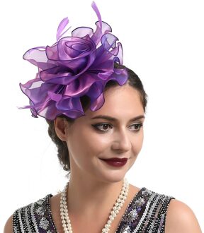 Mode Dames Tovenaar Feather Bloem Haar Clip Haarspeld Bruiloft Kerk Cocktail Party Hoofddeksels Accessoires Xmas Paars