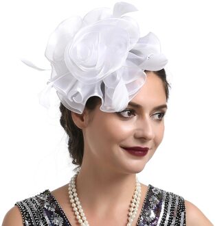 Mode Dames Tovenaar Feather Bloem Haar Clip Haarspeld Bruiloft Kerk Cocktail Party Hoofddeksels Accessoires Xmas wit