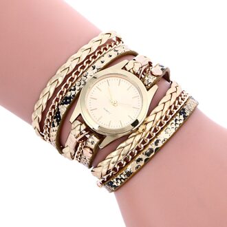 Mode Dames Weave Leer Bohemian Armband Horloges Jurk Vrouw Casual Quartz Polshorloge Часв Женские Наручные Goud