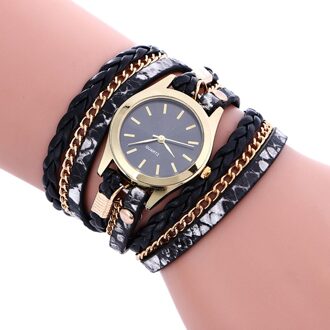 Mode Dames Weave Leer Bohemian Armband Horloges Jurk Vrouw Casual Quartz Polshorloge Часв Женские Наручные zwart