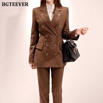 Mode Double-Breasted Gestreepte Vrouwen Broek Pak Elegante Slanke Vrouwen Blazer Pak Set Vrouwelijke Werkkleding Broek Pak Herfst