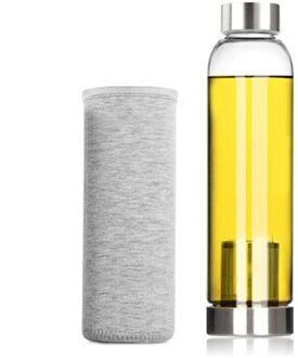 Mode Draagbare Glas Water Fles Met Rvs Thee Zetgroep Filter Direct Drinkbeker Tracel Kantoor Werk Water Fles licht grijs