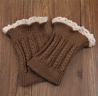 Mode Dubbele Knop Kabel Gebreide Boot Manchet Korte Been Warmer Womens Boot Sokken Gebreide Kant Trim Laarzen Accessoires khaki