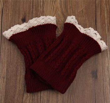 Mode Dubbele Knop Kabel Gebreide Boot Manchet Korte Been Warmer Womens Boot Sokken Gebreide Kant Trim Laarzen Accessoires WineRed