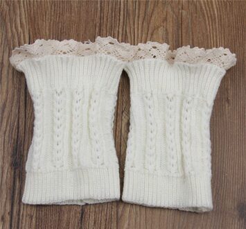 Mode Dubbele Knop Kabel Gebreide Boot Manchet Korte Been Warmer Womens Boot Sokken Gebreide Kant Trim Laarzen Accessoires wit
