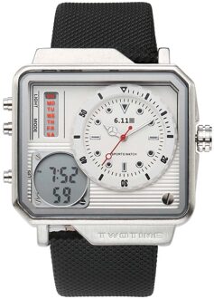 Mode Dubbele Tijdweergave Lederen heren Horloge LCD Digitale Stopwatch Datum Sport Horloges Multifunctionele Relogio Masculino wit face