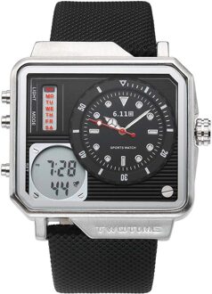 Mode Dubbele Tijdweergave Lederen heren Horloge LCD Digitale Stopwatch Datum Sport Horloges Multifunctionele Relogio Masculino zwart wit