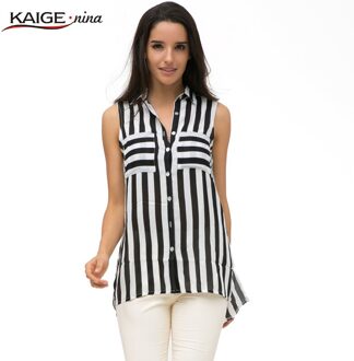 Mode Eenvoudige Blouse Shirt vrouwen Chiffon Gestreepte Blouse Top Plus Size Elegante Formele Blouses Shirts Knop Blusas 1711 een XXL