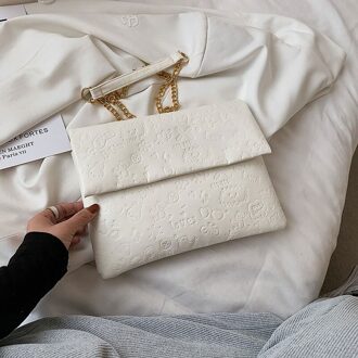 Mode Eenvoudige Messenger Bags Voor Vrouwen Zachte Lederen Schoudertas Keten Vrouwelijke Crossbody Tas Effen Kleur Cartoon Print Tas wit