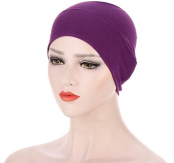 Mode Effen Kleur Voorhoofd Cross Caps Voor Vrouwen India Wrap Hoofd Sjaal Tulband Motorkap Stretch Moslim Hijaabs Bodem Hoed 2
