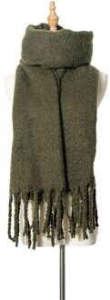 Mode Effen Kleur Vrouwen Sjaal Winter Hijaabs Kwasten Lange Dame Sjaals Dikker Hijaabs Sjaals Wraps ArmyGreen