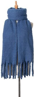 Mode Effen Kleur Vrouwen Sjaal Winter Hijaabs Kwasten Lange Dame Sjaals Dikker Hijaabs Sjaals Wraps Denim blauw