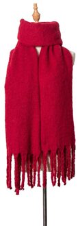 Mode Effen Kleur Vrouwen Sjaal Winter Hijaabs Kwasten Lange Dame Sjaals Dikker Hijaabs Sjaals Wraps rood wijn