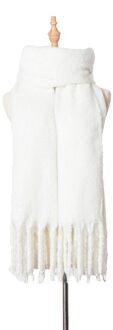 Mode Effen Kleur Vrouwen Sjaal Winter Hijaabs Kwasten Lange Dame Sjaals Dikker Hijaabs Sjaals Wraps wit