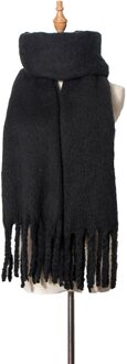 Mode Effen Kleur Vrouwen Sjaal Winter Hijaabs Kwasten Lange Dame Sjaals Dikker Hijaabs Sjaals Wraps zwart