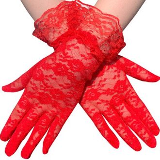 Mode Elegante Stijl Lace Hollow-Out Handschoenen Bruiloft Handschoenen Voor Bruid Witte Handschoenen Delicate Jacquard Patroon Kanten Handschoenen rood