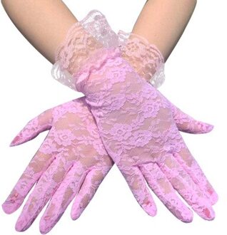 Mode Elegante Stijl Lace Hollow-Out Handschoenen Bruiloft Handschoenen Voor Bruid Witte Handschoenen Delicate Jacquard Patroon Kanten Handschoenen roze