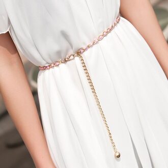 Mode Elegante Vrouwen Imitatie Parel Riemen Alloy Chain Riemen Zwart Imitatie Parel Ketting Vrouwen Kleding Accessoires StyleB(roze)