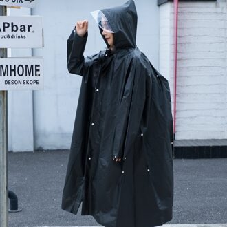 Mode Eva Vrouwen Man Regenjas Verdikte Waterdichte Poncho Jas Volwassen Duidelijke Lange Transparante Camping Capuchon Regenkleding Pak zwart / Xxl