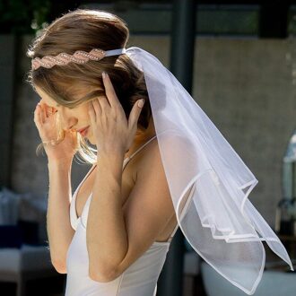 Mode Flash Rose Goud Kleur Crystal Stretch Hoofdband Twee Lagen Sluier Bruiloft Sluiers Haar Krans Voor Strand Bruiloft Accessoires roos goud