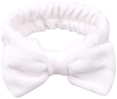 Mode Fluwelen Haarband Effen Boog Knoop Vrouwen Haar Ring Hoofd Hoepel Meisjes Hoofdband Zachte Pluche Fluwelen Bad Wassen Gezicht Elastische handdoek wit