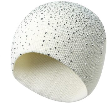 Mode Gebreide Vrouwen Cap Gypsophila Diamond Skullies Winter Gebreide Mutsen Hoeden Effen Kleur Gebreide Katoenen Caps wit